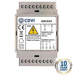 CDVI ADC324 24V DC Power Supply, 3 DIN Rail Holes, Flame-Retardant Housing