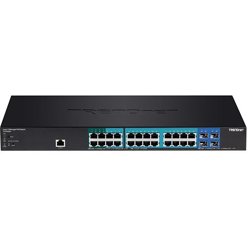 TRENDnet 28-port Gigabit POE+ Managed Layer 2 Switch with 4 shared SFP slots