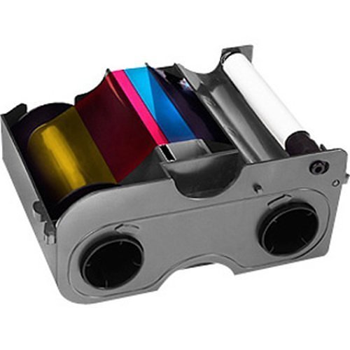 HID FARGO 45000 Ribbon EZ YMCKO Cartridge With Cleaning Roller. 250 Images, Full Color With Resin Black And Clear Overlay.