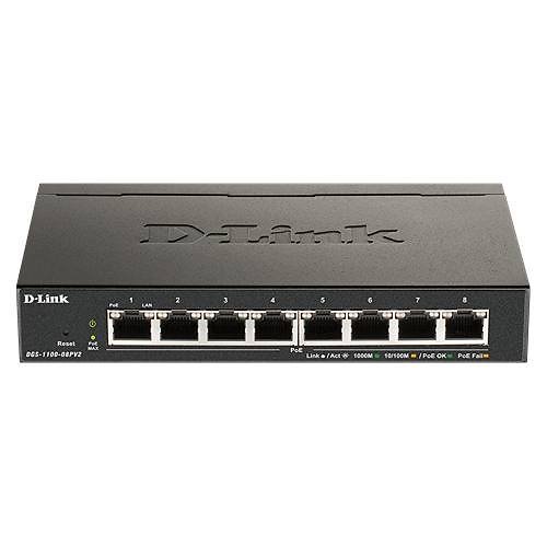 D-Link DGS-1100-08PV2 DGS-1100 Series, 8-Port Gigabit Smart Managed PoE Switch, 64W