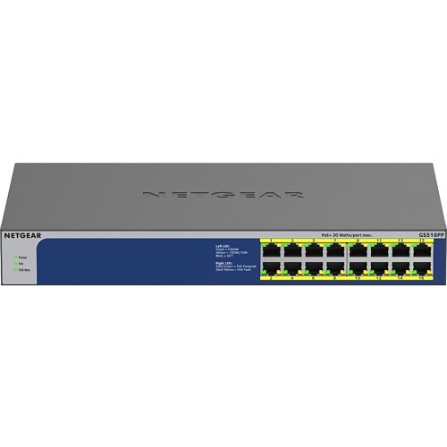Netgear GS516PP Ethernet Switch - 16 Ports - 2 Layer SupPorted - 260 W PoE Budget