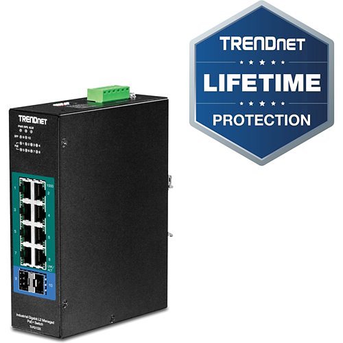TRENDnet TI-PG102 10-Port Industrial Gigabit PoE+ DIN Rail Switch