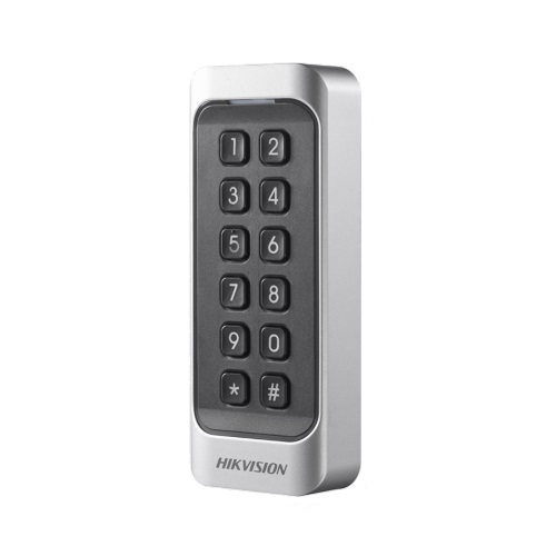 Hikvision DS-K1107AMK Pro Series Mifare Card Reader with Keypad, 50mm IP65 Surface Mount, Supports RS-485, Wiegand and OSDP Protocol, Silver