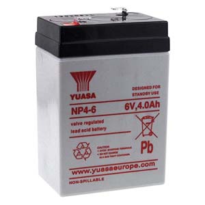 Yuasa NP4-6 Industrial Series, 6V 4Ah Valve Regulated Lead–Acid Battery, 20-Hr Rate Capacity, General Purpose
