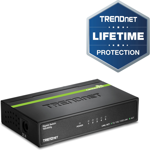 TRENDnet TEG-S50G 5 poorten Ethernetswitch - 5 x Gigabit Ethernet Netwerk - 2 Layer Supported