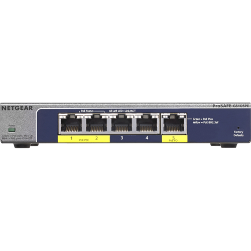 Netgear ProSafe GS105PE 5 poorten Beheer mogelijk Ethernetswitch - 2 Layer Supported - Bureaublad
